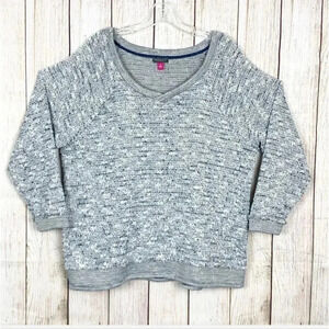 Vince Camuto Women Size 2X Knit Pullover Sweater 3/4 Sleeve Grey Blue Side Slit 